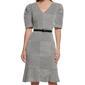 Karl Lagerfeld Paris - Houndstooth Knit Belted Dress - 14